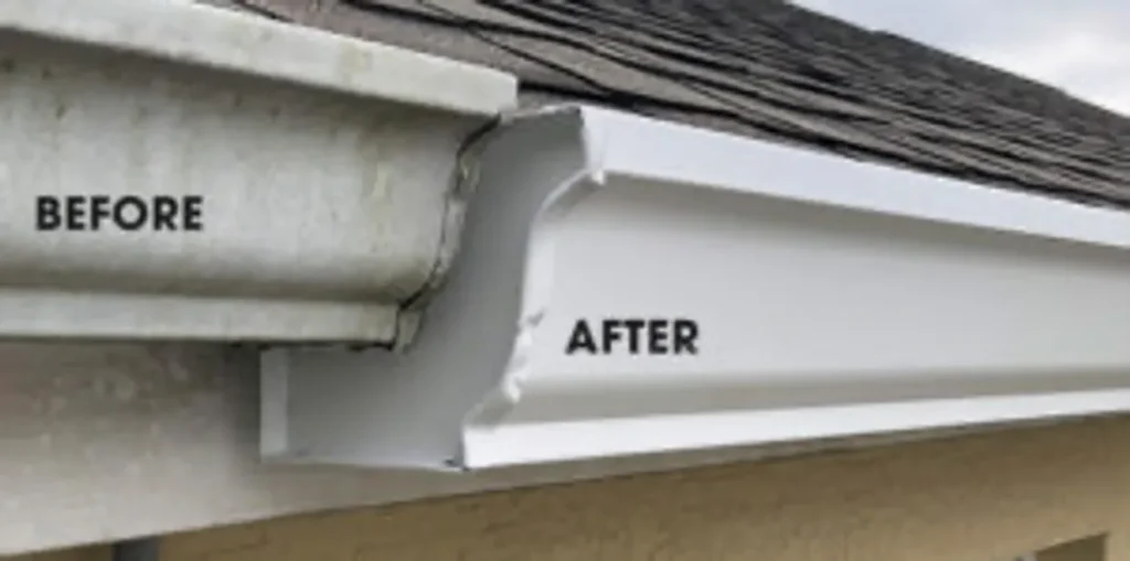 New gutter installation on a residential roofline